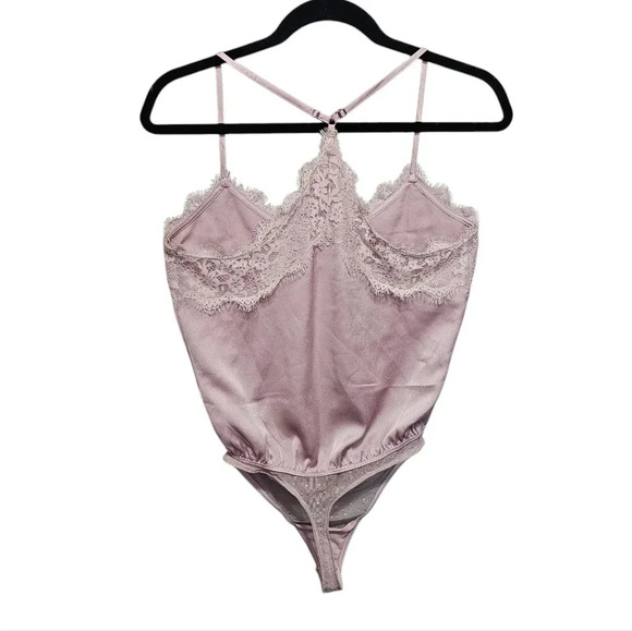 ABERCROMBIE & FITCH Light Purple Nylon Lace Spaghetti Strap Thong Bodysuit Small - Picture 2 of 6